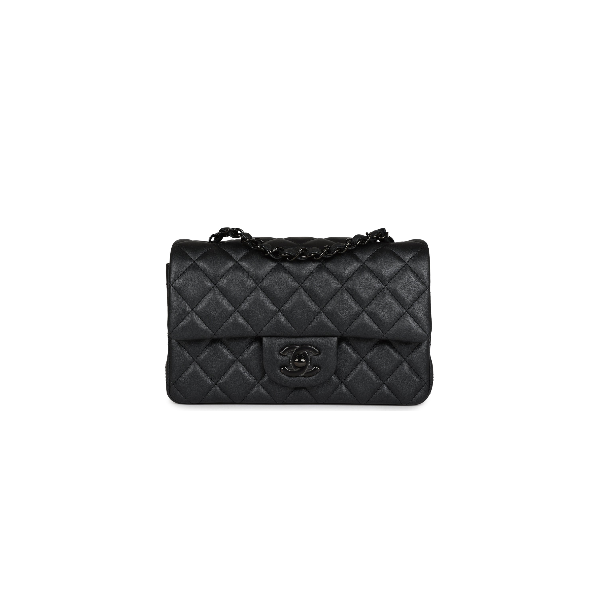 Ch*el mini rectangular flap so black iridescent lambskin black hardware ap1116 (20*13*6cm)